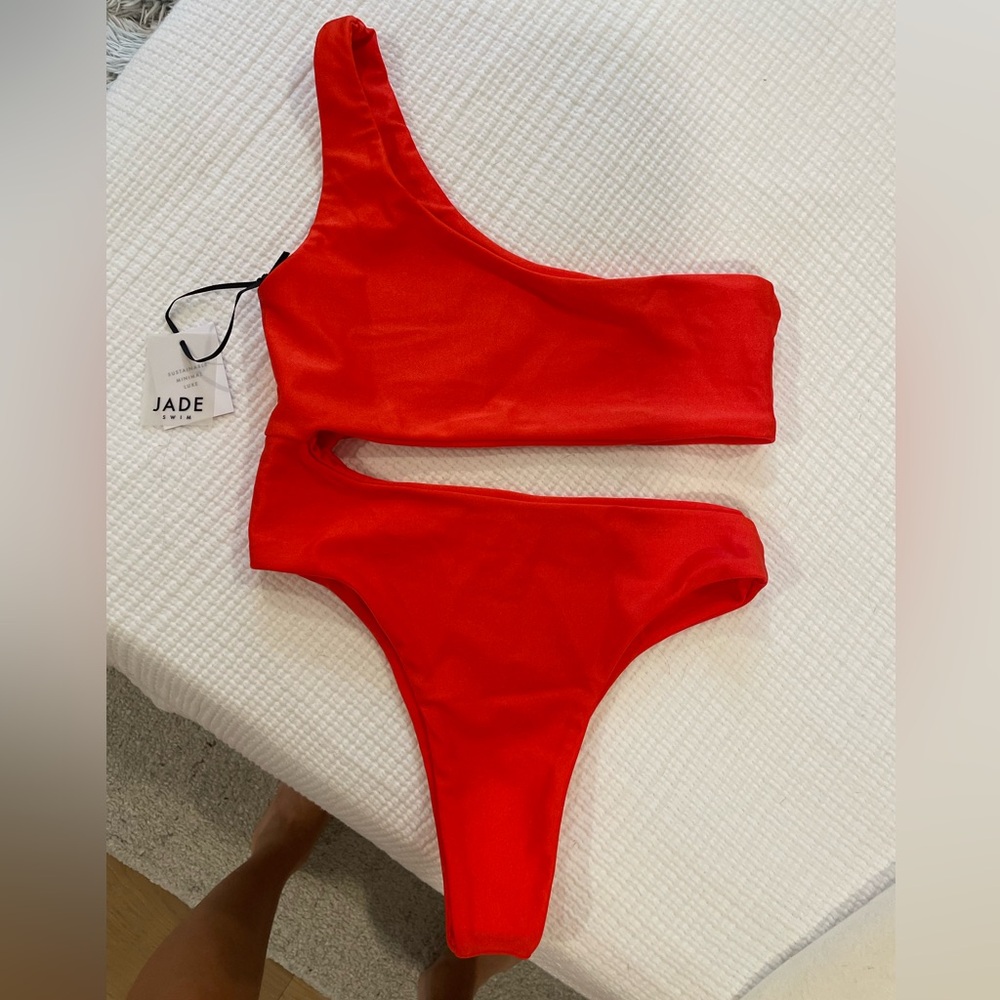 JADE Red solid swim one piece NWT